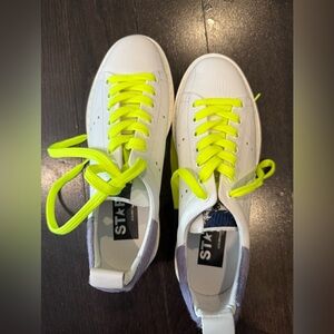 Golden Goose White Sneakers with Neon Yellow Laces